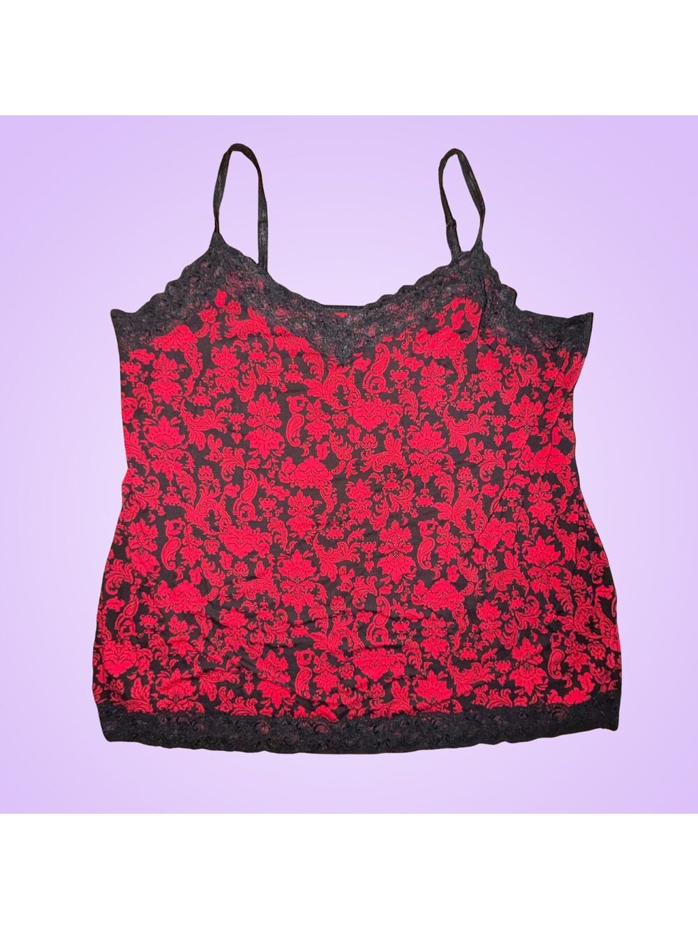 New 3X Lane Bryant Women’s Red Black Floral Paisley Lace-Trim Camisole Top